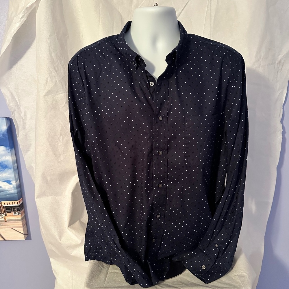 Men's George Navy/White Polka Dots Dress Shirt XL